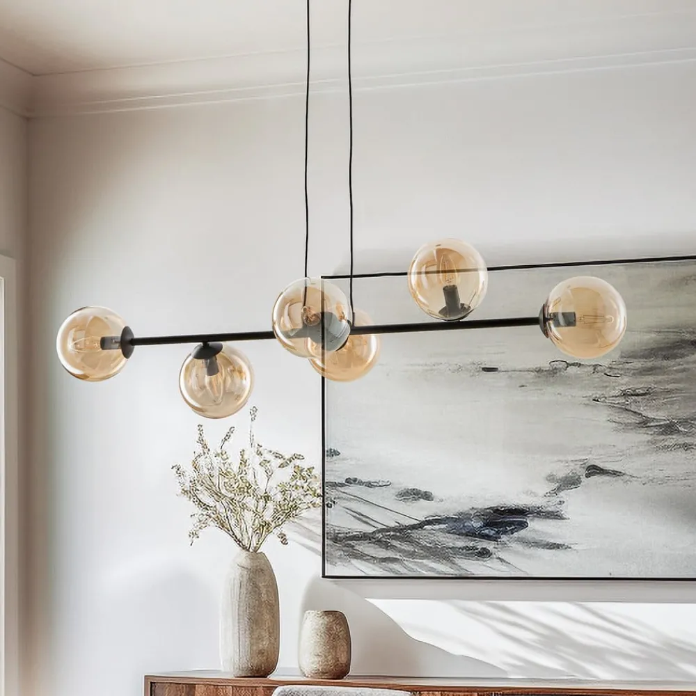 EMIBIG LIGHTING Pendellamper|Pendellamper > Hængelampe Glassy, 6 lyskilder, sort, ravfarvet, glas, 110 cm