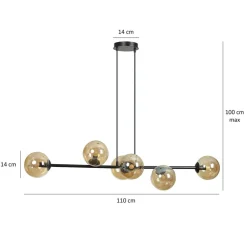 EMIBIG LIGHTING Pendellamper|Pendellamper > Hængelampe Glassy, 6 lyskilder, sort, ravfarvet, glas, 110 cm