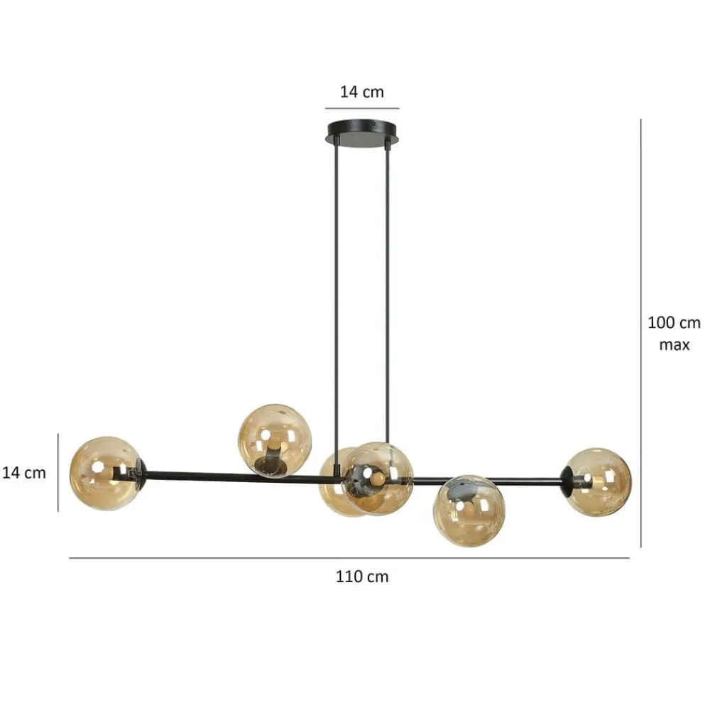 EMIBIG LIGHTING Pendellamper|Pendellamper > Hængelampe Glassy, 6 lyskilder, sort, ravfarvet, glas, 110 cm