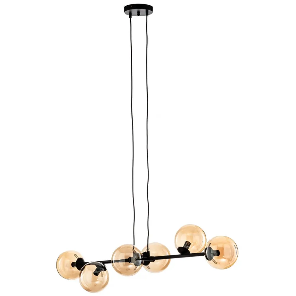 EMIBIG LIGHTING Pendellamper|Pendellamper > Hængelampe Glassy, 6 lyskilder, sort, ravfarvet, glas, 110 cm