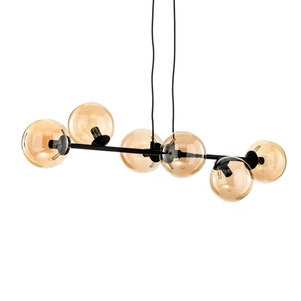 EMIBIG LIGHTING Pendellamper|Pendellamper > Hængelampe Glassy, 6 lyskilder, sort, ravfarvet, glas, 110 cm