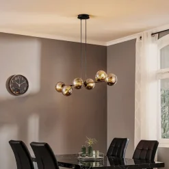Pendellamper|Pendellamper ^ EMIBIG LIGHTING Hængelampe Glassy, 6 lyskilder, sort, grafit, glas, 110 cm
