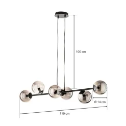 Pendellamper|Pendellamper ^ EMIBIG LIGHTING Hængelampe Glassy, 6 lyskilder, sort, grafit, glas, 110 cm