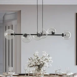 EMIBIG LIGHTING Pendellamper > Hængelampe Glassy, 6 lyskilder, sort, klar, glas, 110 cm