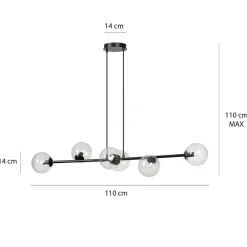 EMIBIG LIGHTING Pendellamper > Hængelampe Glassy, 6 lyskilder, sort, klar, glas, 110 cm