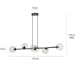 EMIBIG LIGHTING Pendellamper > Hængelampe Glassy, 6 lyskilder, sort, klar, glas, 110 cm