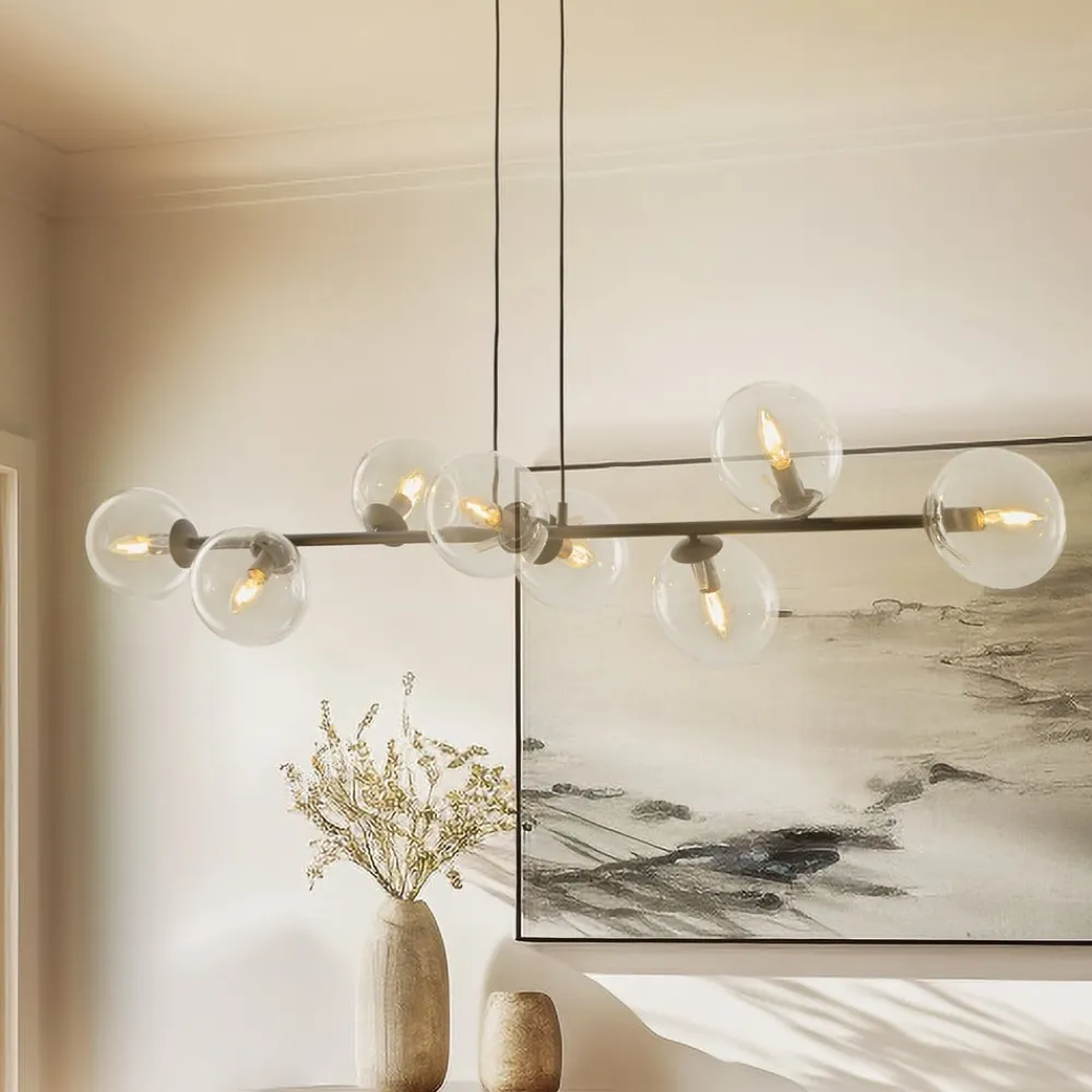 EMIBIG LIGHTING Pendellamper > Hængelampe Glassy, 8 lyskilder, sort, klar, glas, E14