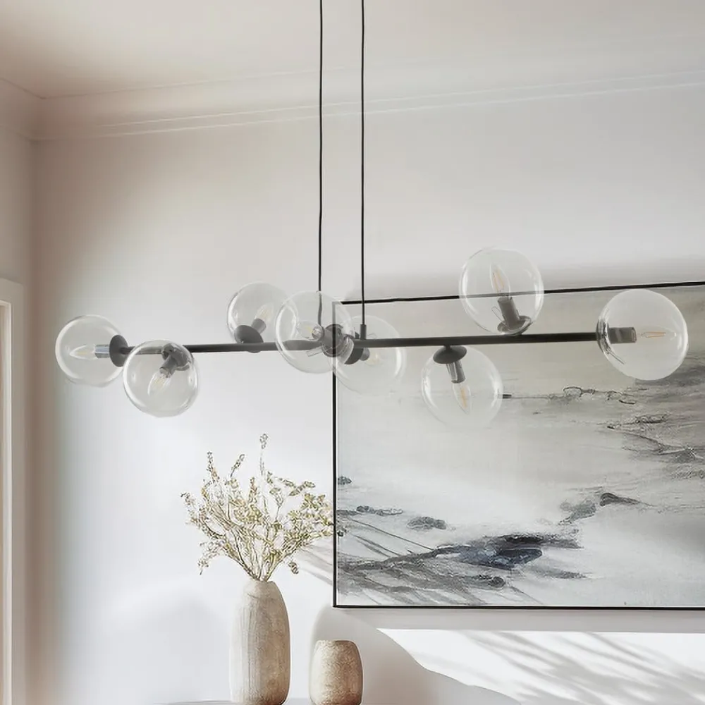 EMIBIG LIGHTING Pendellamper > Hængelampe Glassy, 8 lyskilder, sort, klar, glas, E14