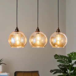 Opviq Pendellamper|Pendellamper > Hængelampe guld 022 3 lyskilder lineært glas Ø20cm