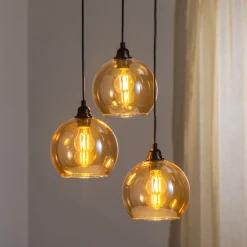 Pendellamper|Pendellamper ^ Opviq Hængelampe guld 021 3 lyskilder rondelglas Ø20cm