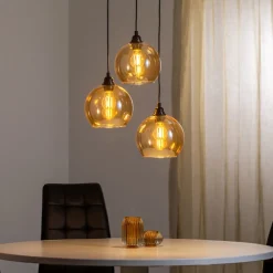 Pendellamper|Pendellamper ^ Opviq Hængelampe guld 021 3 lyskilder rondelglas Ø20cm
