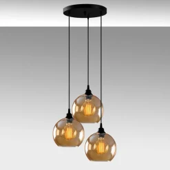 Pendellamper|Pendellamper ^ Opviq Hængelampe guld 021 3 lyskilder rondelglas Ø20cm