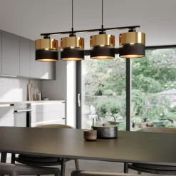 TK Lighting Pendellamper|Pendellamper > Hængelampe Hilton, sort/guld, 4 lyskilder