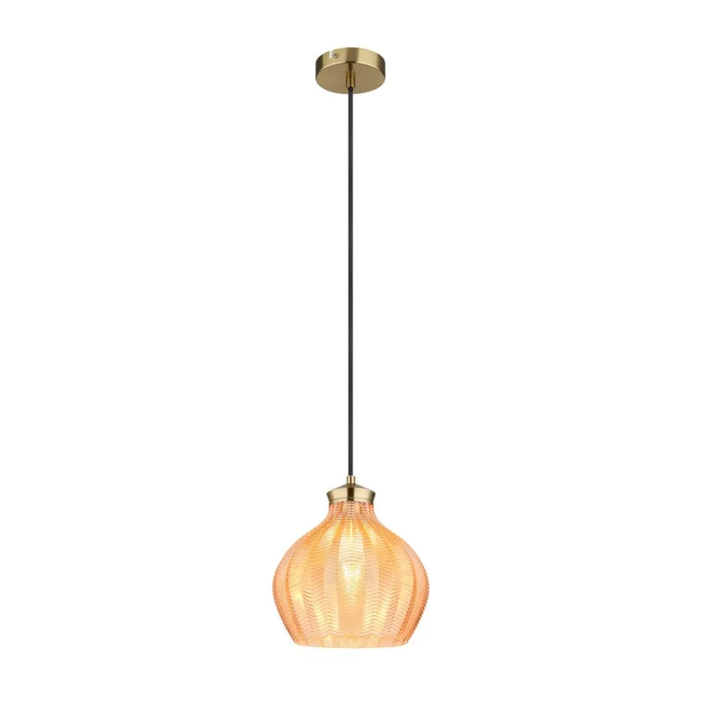 Pendellamper ^ Globo Hængelampe Jessica, Ø 22 cm, ravfarvet, glas