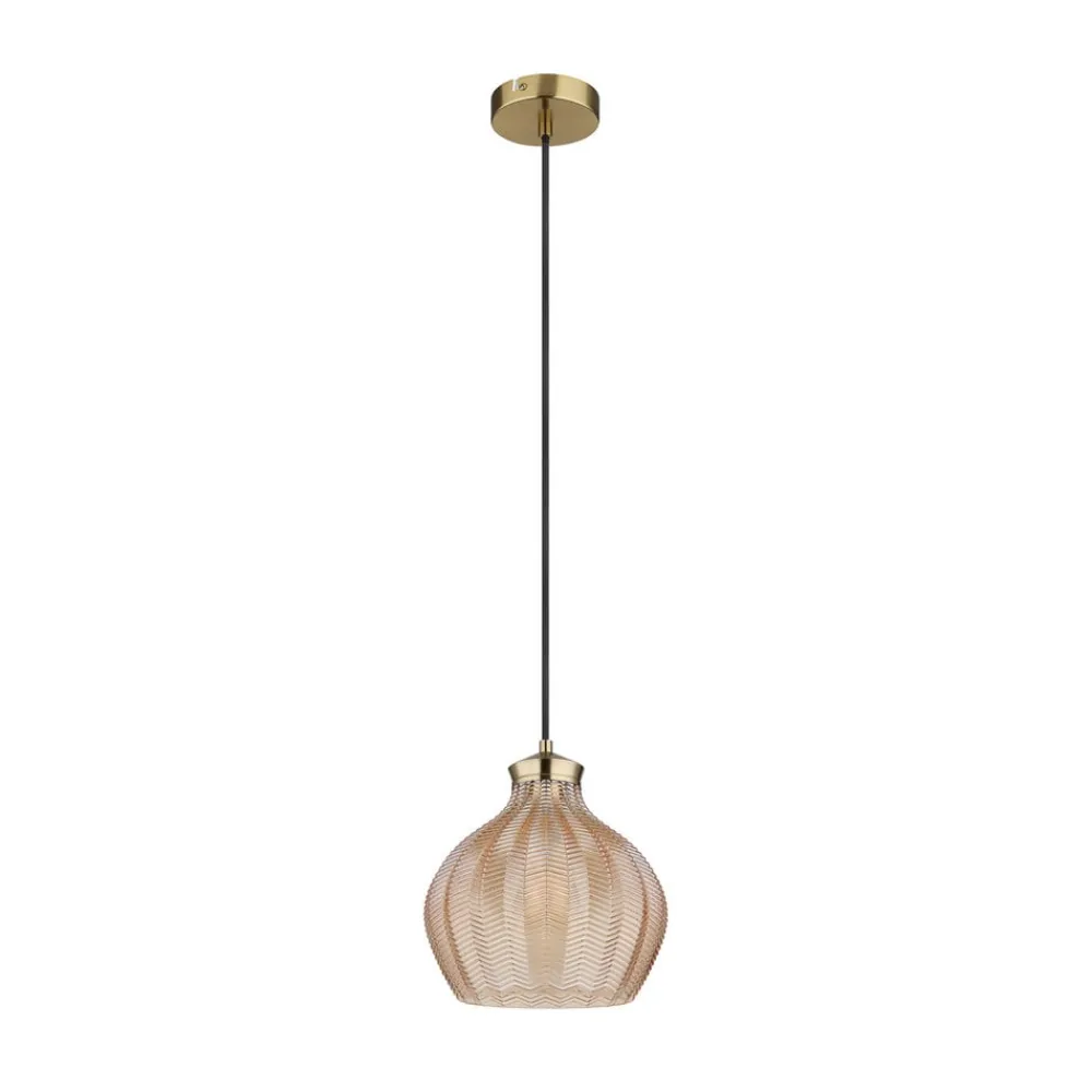 Pendellamper ^ Globo Hængelampe Jessica, Ø 22 cm, ravfarvet, glas