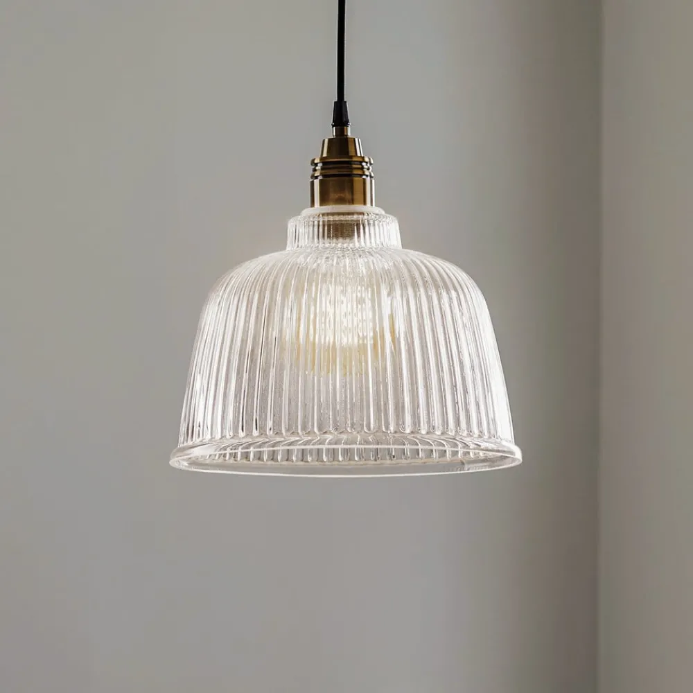 Euluna Pendellamper > Hængelampe Leana, glas klar, 1 lyskilde, gammel messing