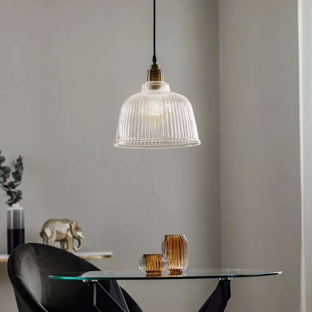 Euluna Pendellamper > Hængelampe Leana, glas klar, 1 lyskilde, gammel messing