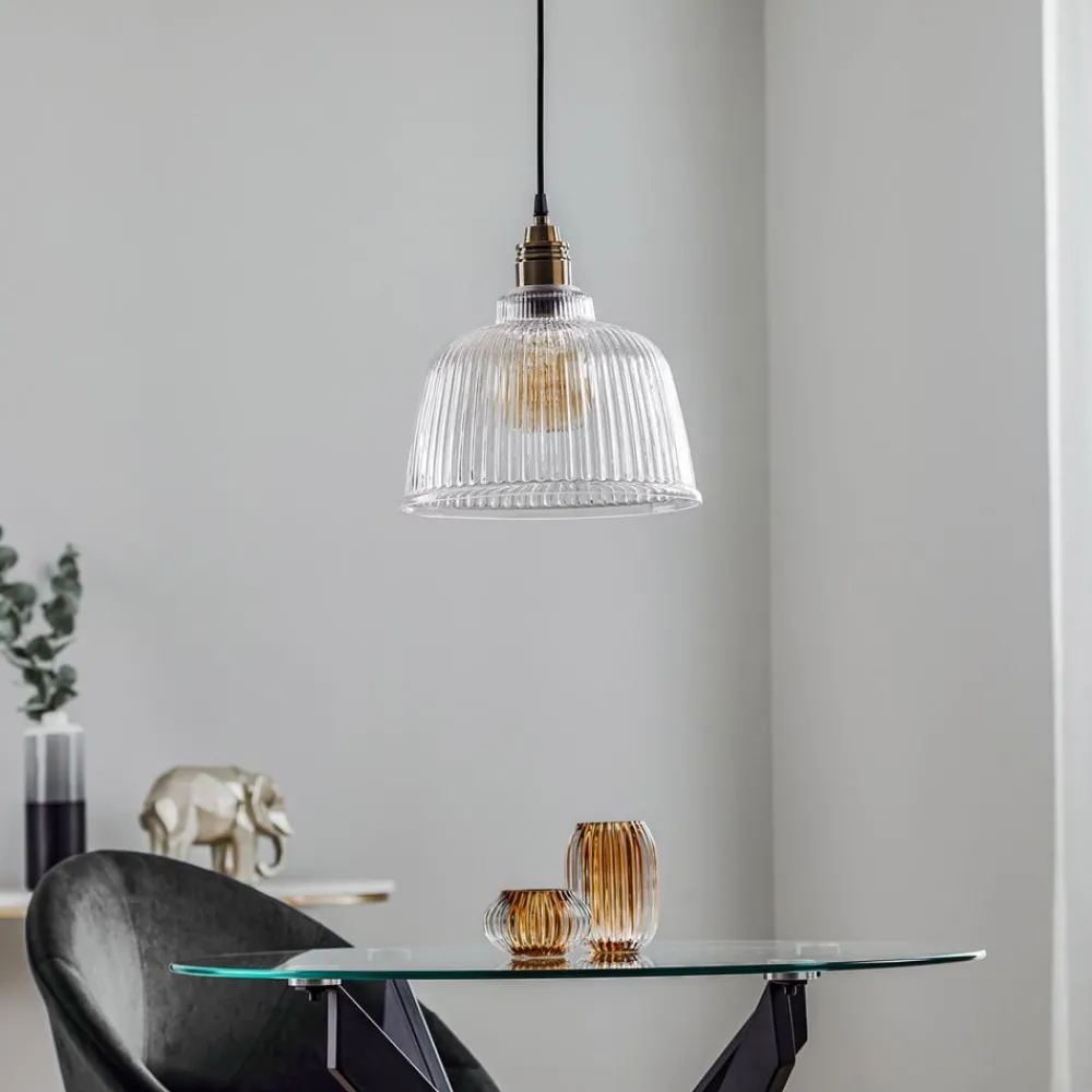 Euluna Pendellamper > Hængelampe Leana, glas klar, 1 lyskilde, gammel messing