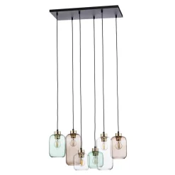 Pendellamper|Pendellamper ^ TK Lighting Hængelampe Marco Green, 6 lyskilder klar/grøn/brun