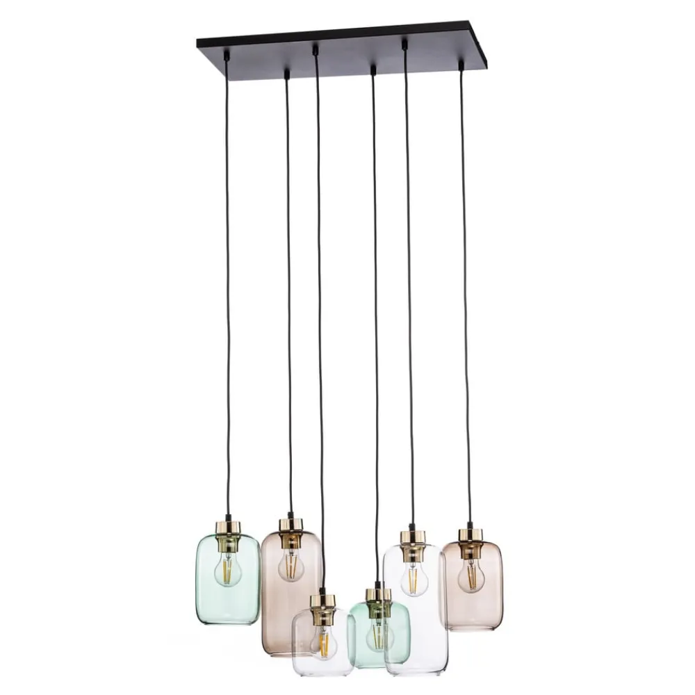 Pendellamper|Pendellamper ^ TK Lighting Hængelampe Marco Green, 6 lyskilder klar/grøn/brun
