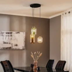 TK Lighting Pendellamper|Pendellamper > Hængelampe Marco Green, 3 lyskilder klar/grøn/brun