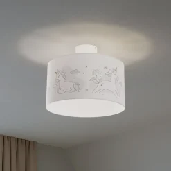 Duolla Loftlamper > Hængelampe Mila, Ø 35 cm, stof, enhjørninger, E27