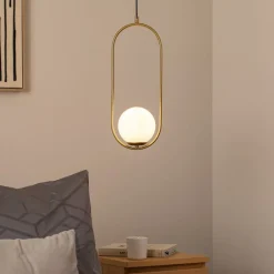 Gang|Pendellamper ^ Opviq Hængelampe Mudoni, guld/hvid, glas, metal, E27