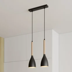 Luminex Pendellamper|Pendellamper > Hængelampe Muza, 2 lyskilder, sort/lys træ