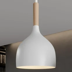 Pendellamper ^ Luminex Hængelampe Noak, hvid/naturtræ, 3 lyskilder lang