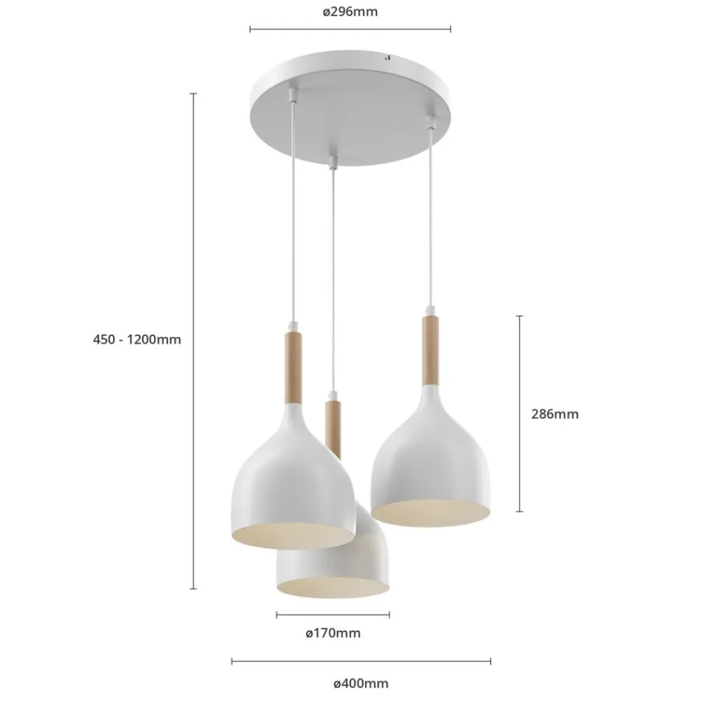 Luminex Pendellamper|Pendellamper > Hængelampe Noak med 3 lyskilder, rund, hvid/naturtræ