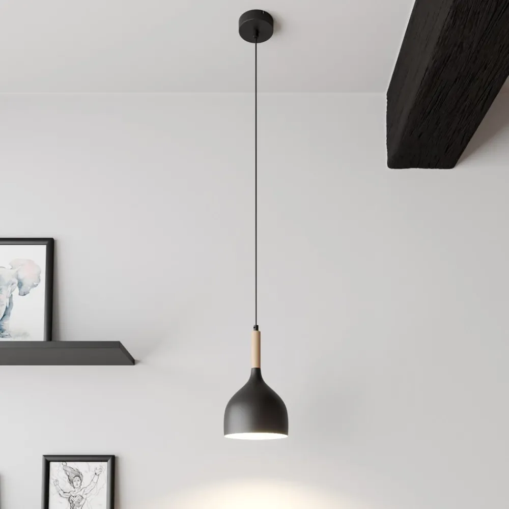 Luminex Pendellamper|Pendellamper > Hængelampe Noak, sort/naturtræ, Ø 17 cm