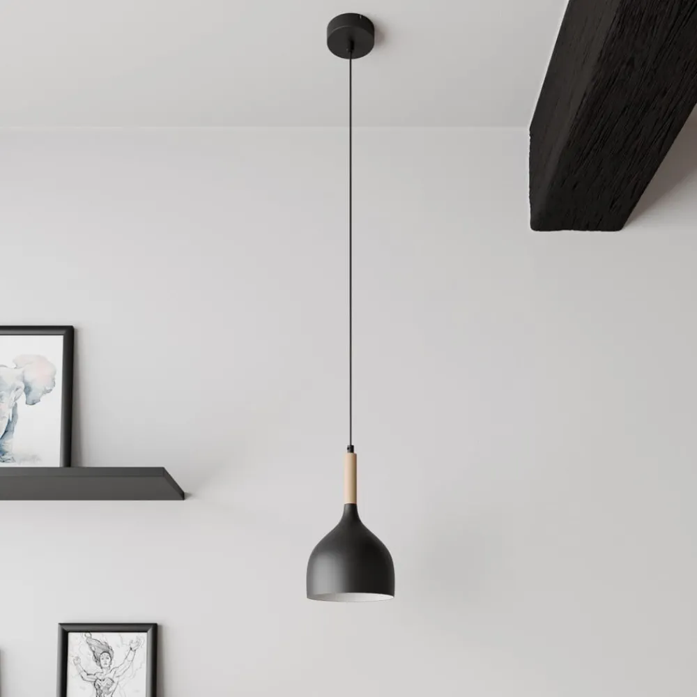 Luminex Pendellamper|Pendellamper > Hængelampe Noak, sort/naturtræ, Ø 17 cm