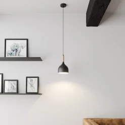 Luminex Pendellamper|Pendellamper > Hængelampe Noak, sort/naturtræ, Ø 17 cm