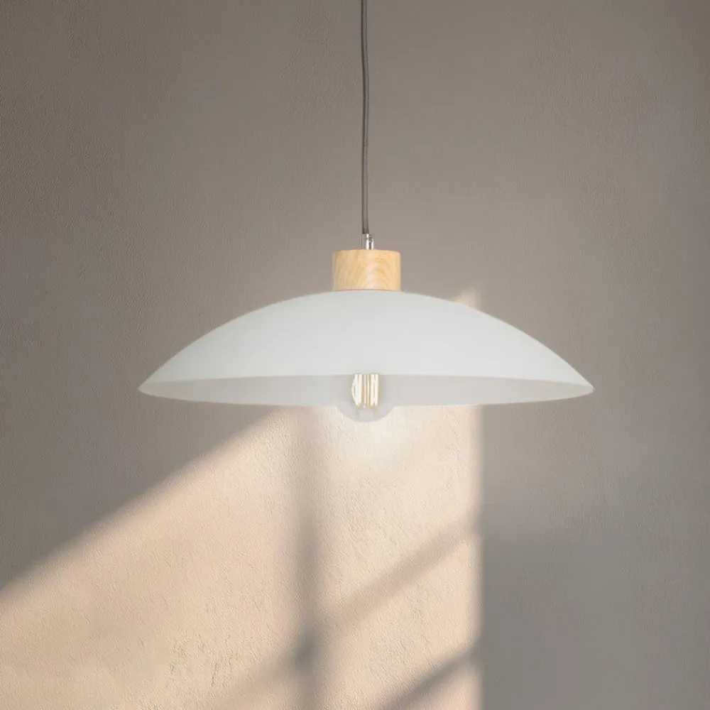 ONLI Pendellamper|Pendellamper > Hængelampe OHANA, opalglas, egetræ, Ø 40 cm, E27