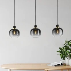 EGLO Pendellamper > Hængelampe Oilella, sort-grå, længde 95 cm, glas, 3 lyskilder.