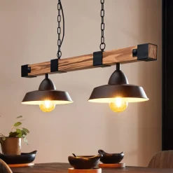 EGLO Pendellamper|Pendellamper > Hængelampe Oldbury, sort/mørkt træ, længde 86 cm, 2 lyskilder.