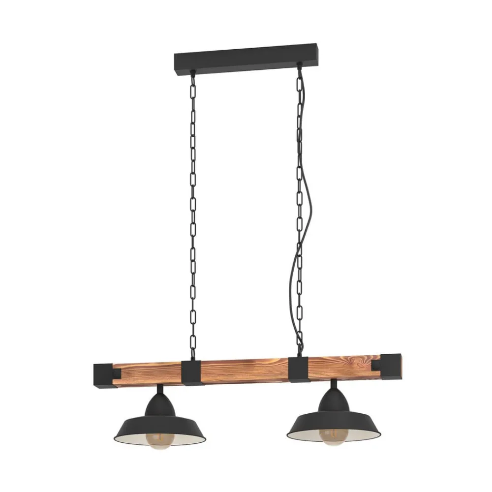 EGLO Pendellamper|Pendellamper > Hængelampe Oldbury, sort/mørkt træ, længde 86 cm, 2 lyskilder.