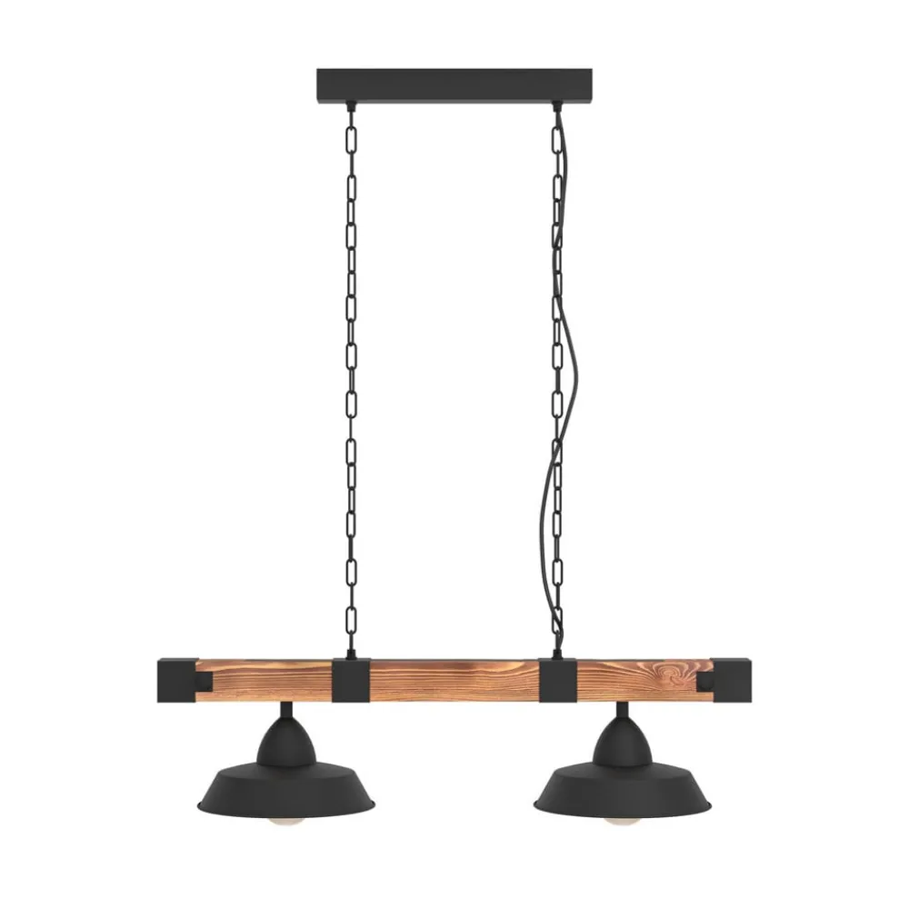 EGLO Pendellamper|Pendellamper > Hængelampe Oldbury, sort/mørkt træ, længde 86 cm, 2 lyskilder.
