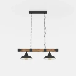 EGLO Pendellamper|Pendellamper > Hængelampe Oldbury, sort/mørkt træ, længde 86 cm, 2 lyskilder.