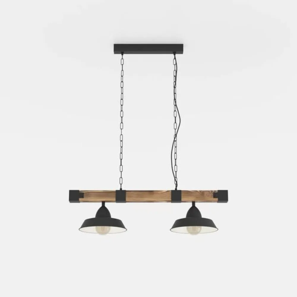 EGLO Pendellamper|Pendellamper > Hængelampe Oldbury, sort/mørkt træ, længde 86 cm, 2 lyskilder.
