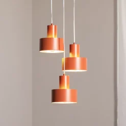 Pendellamper ^ SIGMA Hængelampe Rif 3, teglrød, rund, 3 lyskilder, Ø 33 cm