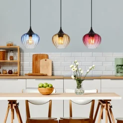 Globo Pendellamper > Hængelampe Sander, længde 80 cm, farvet, glas, 3 lyskilder.