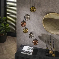 Pendellamper ^ Zijlstra Hængelampe Stellar, guld/sølv/kobber, Ø 50 cm, glas 6 lyskilder.