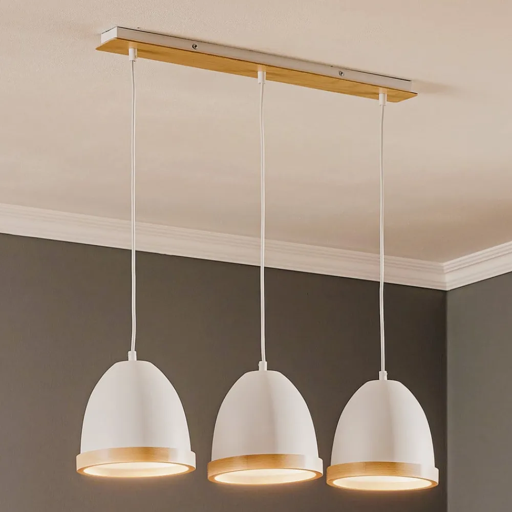 Pendellamper|Pendellamper ^ Eko-Light Hængelampe Studio med trædekor 3 lyskilder hvid