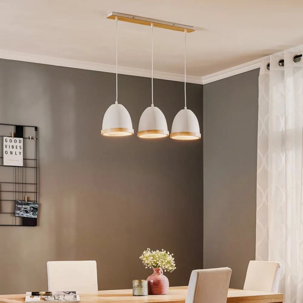 Pendellamper|Pendellamper ^ Eko-Light Hængelampe Studio med trædekor 3 lyskilder hvid