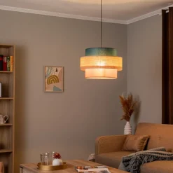 TK Lighting Pendellamper > Hængelampe Trio, juteskærm, petrol/naturbrun/orange Ø 50cm