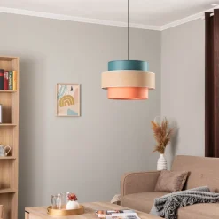 TK Lighting Pendellamper > Hængelampe Trio, juteskærm, petrol/naturbrun/orange Ø 50cm