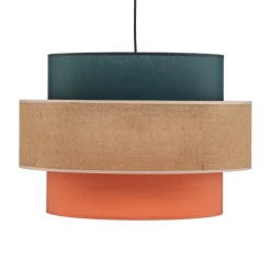 TK Lighting Pendellamper > Hængelampe Trio, juteskærm, petrol/naturbrun/orange Ø 50cm