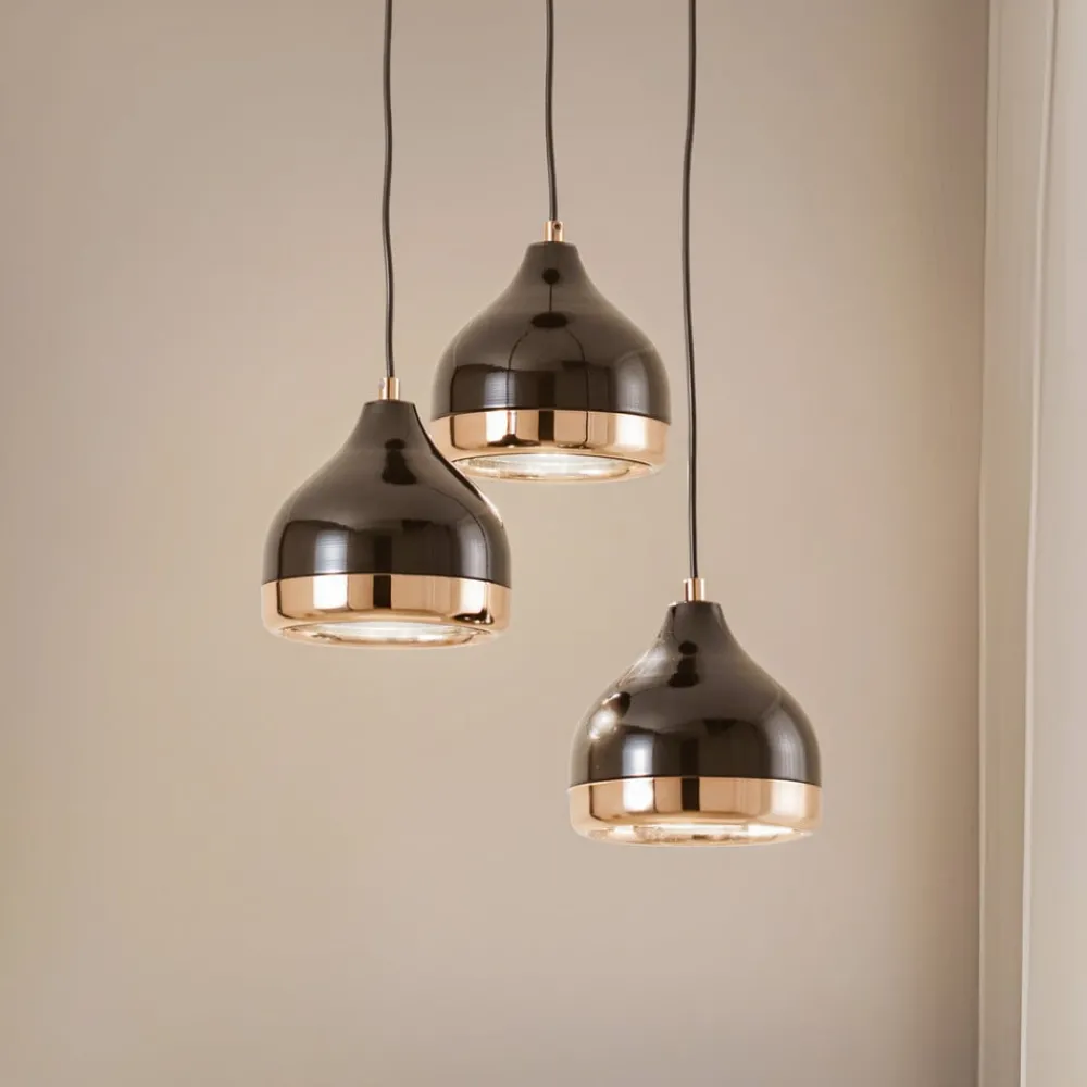 Pendellamper ^ Opviq Hængelampe Yildo 6871 3 lyskilder rondel sort/kobber