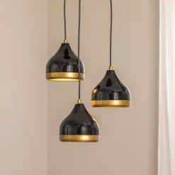 Pendellamper|Pendellamper ^ Opviq Hængelampe Yildo, 3 lyskilder, sort/guld, rund, Ø37 cm